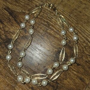 Trifari Bracelet 2 Strand Faux Pearls Gold Tone Vintage